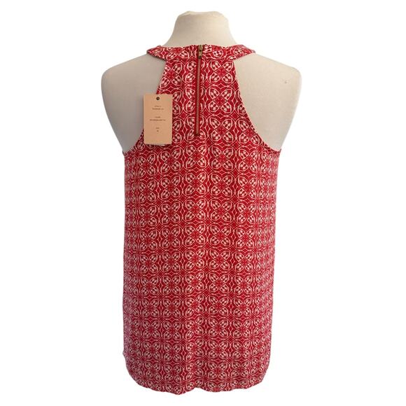 Pink Rose Red Hi Neck Geometric Flowy Summer Sleeveless NWT Top Blouse Halter M - Picture 7 of 7